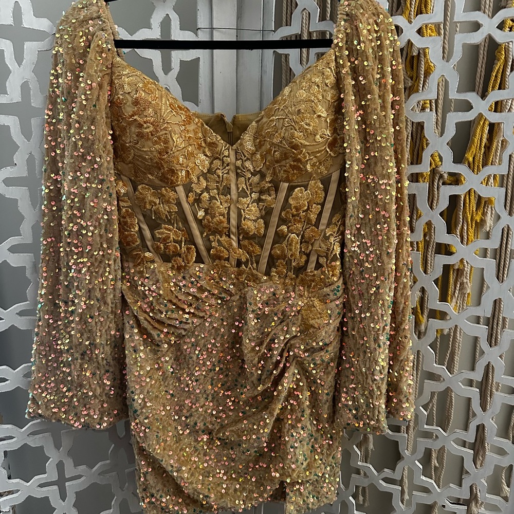 Gold Sequin Long Sleeve Dress